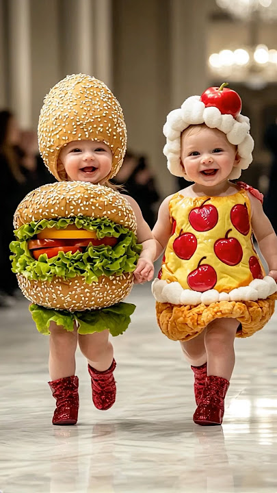 Cutest Baby Fashion Show Featuring Food-Themed Outfits  #KidsFashion #RunwayShow #AI #YouTubeShorts