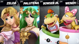 Super Smash Bros. Ultimate - Zelda vs Palutena vs Bowser Jr vs Wendy