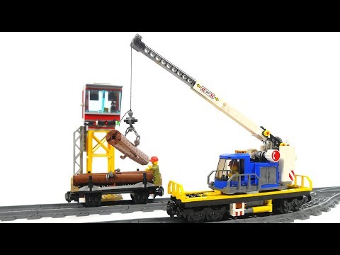 YouTube thumbnail: Lego City 60198 Cargo Train, cran and timber wagon
