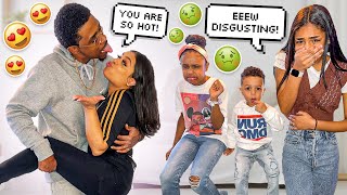 BEING INAPPROPRIATE IN FRONT OF OUR FAMILY | KISSING PRANK | PDA PRANK