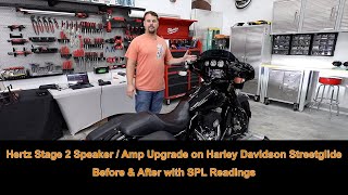 Hertz Stage 2 Speaker / Amp Upgrade on Harley Davidson Streetglide Before & After with SPL Readings