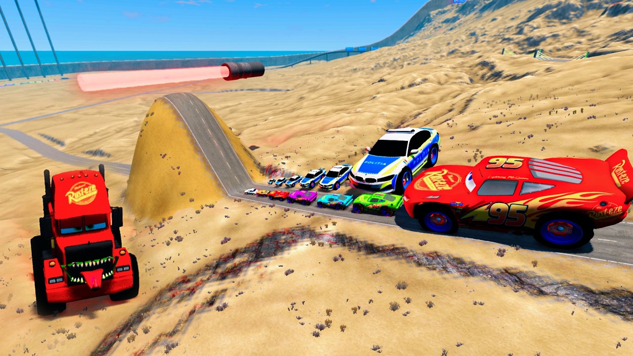 Big & Small McQueen & Police Car vs Zombie Mack, Giant Bulge & Laser - Downhill Race | BeamNG.drive