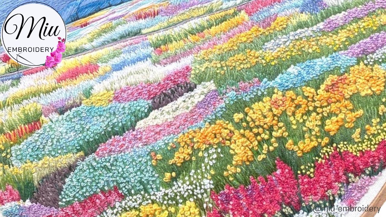 Thread Painting Landscape Embroidery Timelapse — Million French Knots 🌸 🌺 🌼