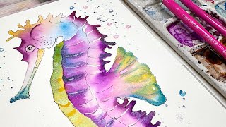 The most beautiful watercolor Seahorse for beginners , with a dash of sparkle  #MABwatercolors
