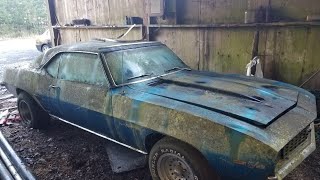 Real as it gets 69 Camaro Z/28 RS barn find rotting since 1975 pulled out after 44 years