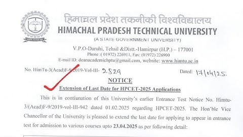 HPTU - Extension of Last Date for HPCET-2025 Applications Form.