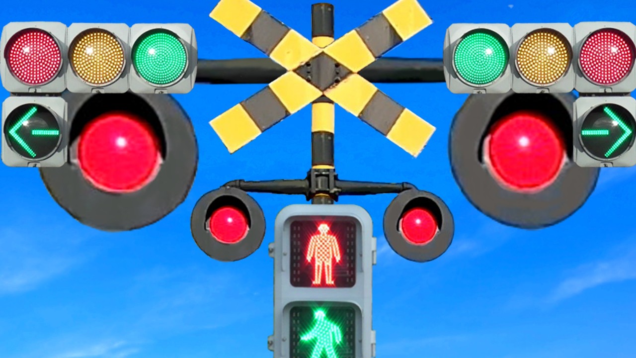 【電車】おもしろい踏切 信号 Funny railroad crossings and trains 矢印信号機付回転式踏切