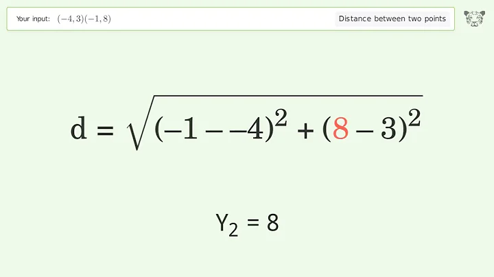 Find the distance between two points p1 (-4,3) and p2 (-1,8): Step-by-Step Video Solution