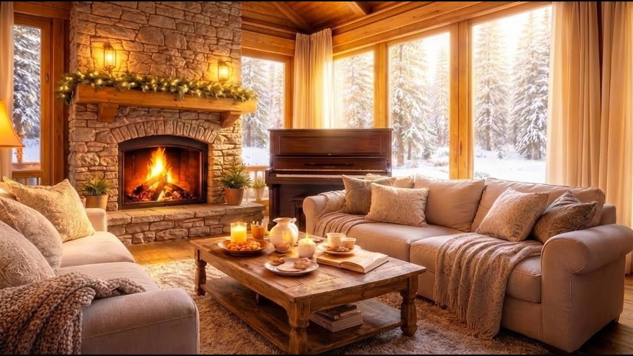 Winter Storm Outside, Warm Piano Inside 🎹 Fireplace Ambience for Deep Focus