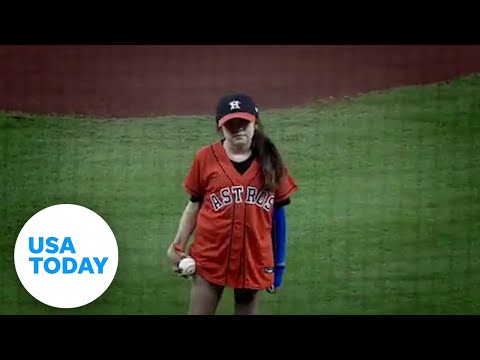 Uvalde shooting survivor delivers first pitch at Astros game | USA TODAY