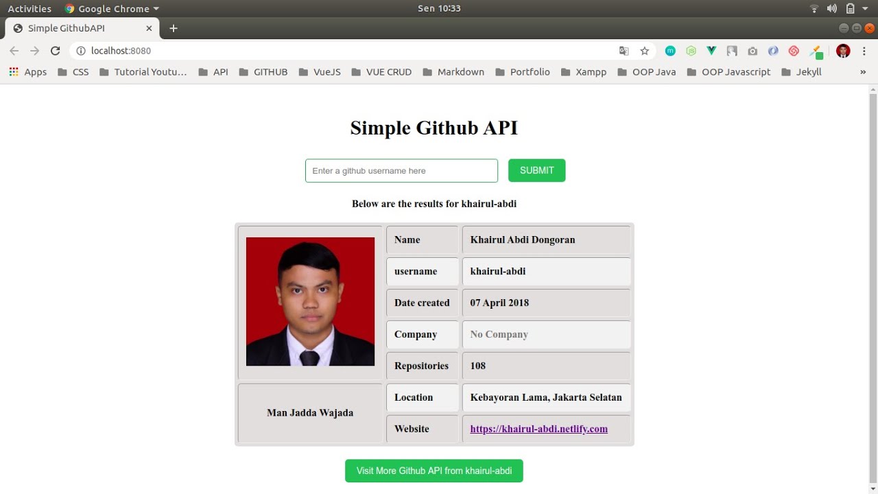 Simple GithubAPI (VueJs, Github-API)