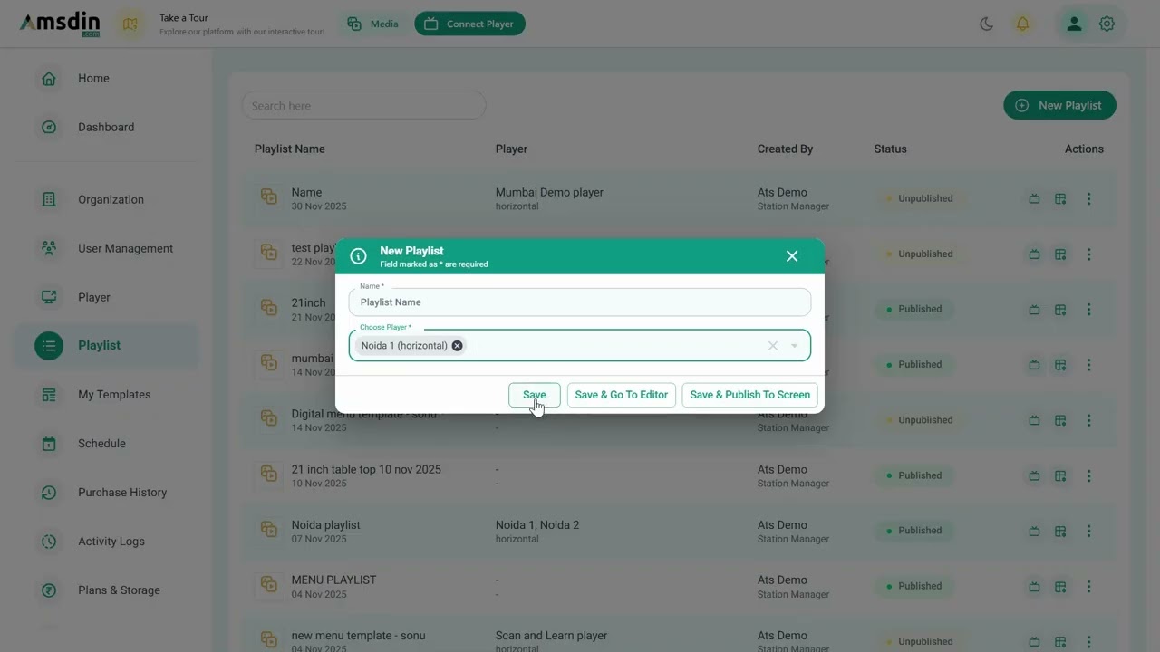 Connect Playlist with Player | Publish Content on AMSDIN Digital Signage - Part Two