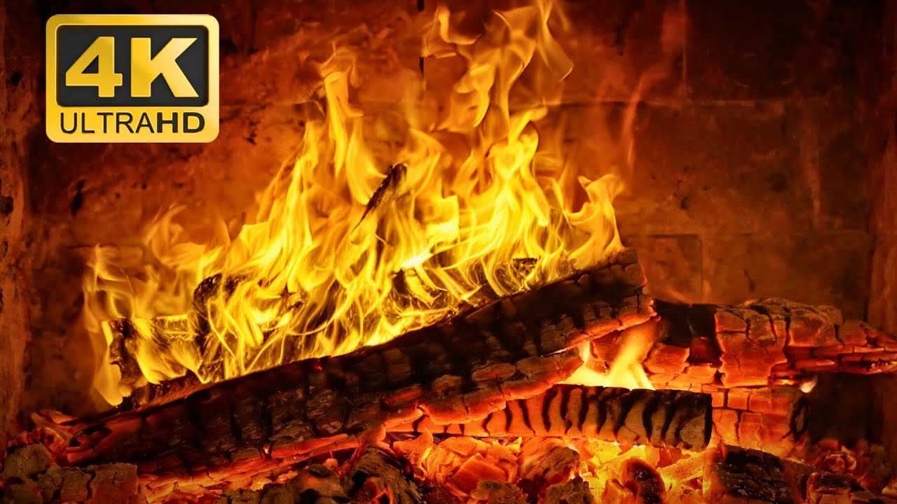 🔥 FIREPLACE (12 HOURS) Ultra HD. Fireplace with Burning Log Sounds ...