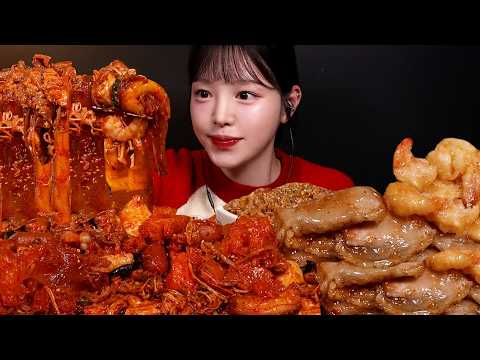 SUB)매운 마라샹궈 꿀조합 먹방! 꿔바로우 크림새우 계란볶음밥까지 백목이 잔뜩 야들살캉 마라파티 Mala Xiangguo Mukbang Asmr