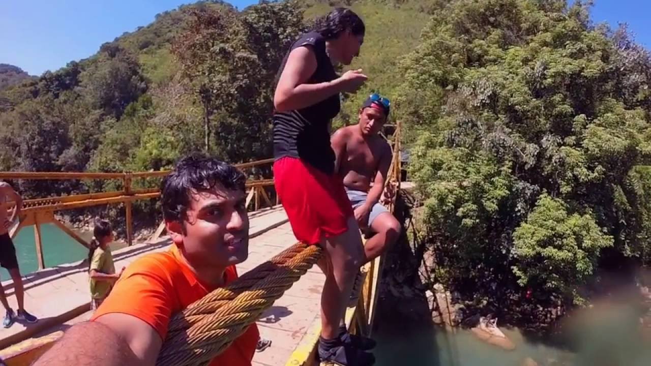 Reluctant Bridge Jump into the Cahabón River in Semuc Champey