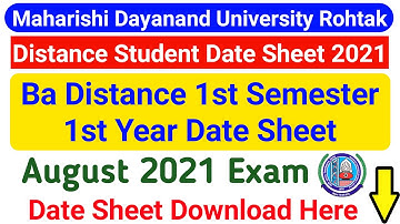 Mdu Distance Ba 1st Semester 1st Year Date Sheet 2021 || Mdu DDE Ba 1st Semester Date Sheet