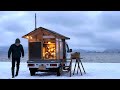 [Snow camping] Little Japanese truck camper by an extremely cold lake