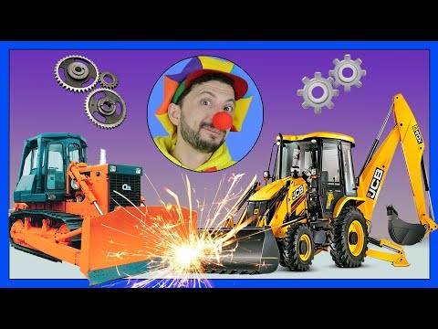 Clown Bob & Construction vehicles Tractor vs Bulldozer battle