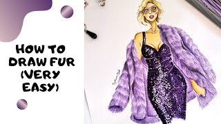 How To Draw Fur || Fur Fabric Rendering || Fashion Illustration