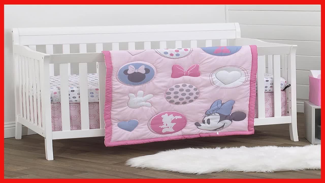 Disney Minnie Mouse Pretty in Pink 3 Piece Nursery Crib Bedding Set, Pink, Grey, Rose