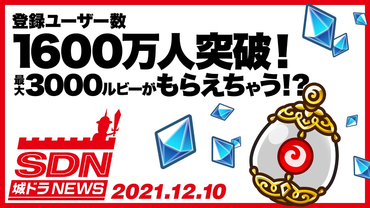 城ドラNEWS「登録ユーザー数1600万人突破！最大3000ルビーがもらえ