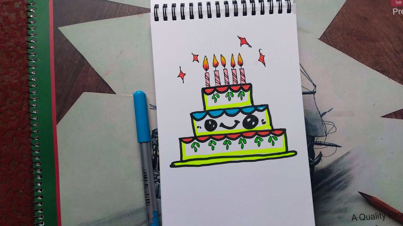 How to draw cute birthday 🎂 cake step by stepmyartdrawyourself YouTube