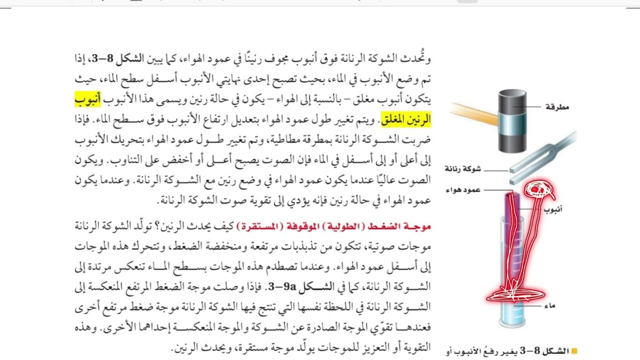 الرنين في الاعمدة الهوائية والأوتار /فيزياء ثالث ثانوي الفصل الدراسي الاول /الجزء الاول