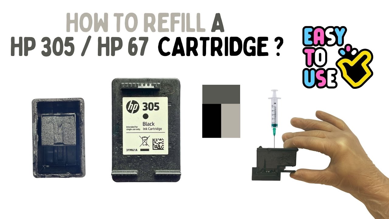 How to refill a HP 305, HP 305xl & HP 67 Black ink cartridge 