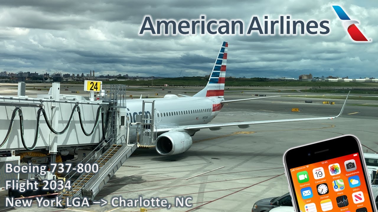 (HD/60) American Airlines flight from New York LaGuardia to Charlotte