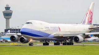 (4K) China Airlines Cargo 747-400F landing and close-up Take-off at Amsterdam airport Schiphol