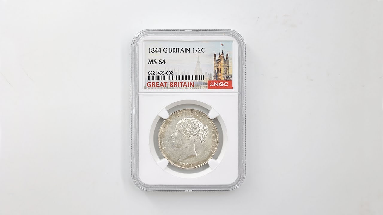 1844 英国 ヴィクトリア女王 1/2 クラウン 銀貨 NGC MS 64 未使用