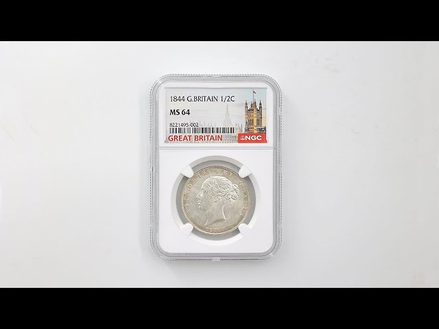 1844 英国 ヴィクトリア女王 1/2 クラウン 銀貨 NGC MS 64 未使用