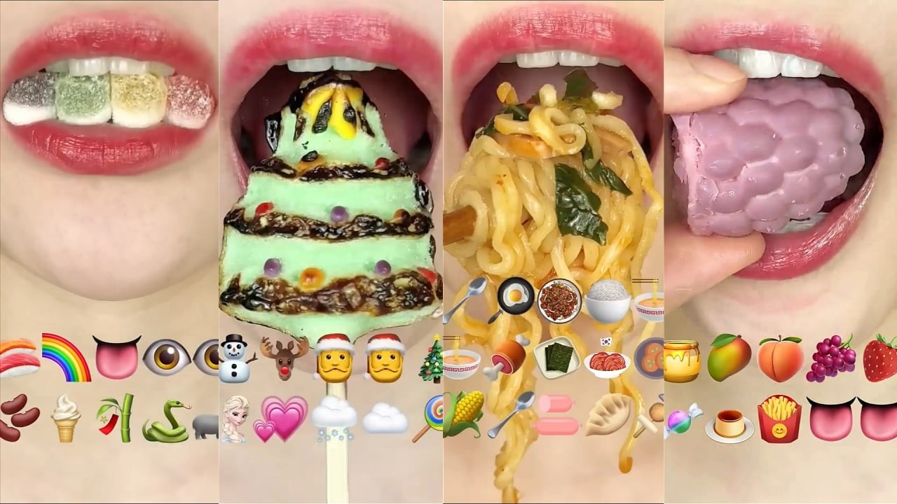 ASMR COLORFUL EMOJI FOOD MUKBANG 🌈 Eating Sounds 10