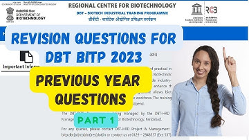 Revision Questions for  DBT BTIP EXAM 2023 || PYQs ||Most Expected Qns for DBT BITP 2023 || PART 1