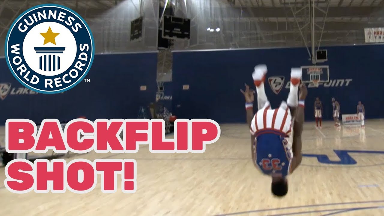 Harlem Globetrotters: Farthest backflip basketball shot - Guinness World Records Day 2018