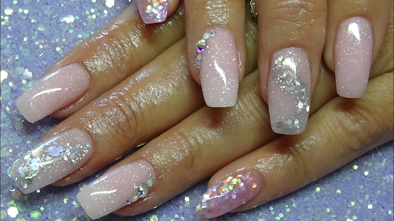 Pink prom acrylic nails - YouTube