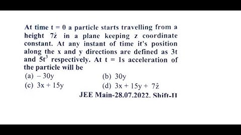 At a time T = zero A particle start travelling from a height 7 z in a plane keeping z co-ordinate c