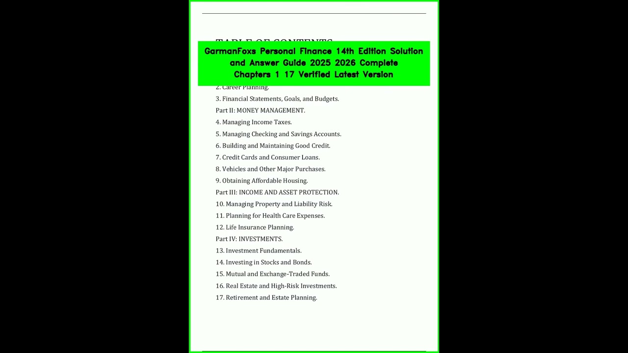 GarmanFoxs Personal Finance 14th Edition Solution and Answer Guide 2025 2026 Complete Chapters 1 17