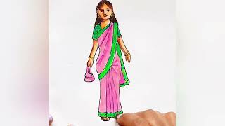 how to draw girl easy/ easy human figure step by step / drawing for kids