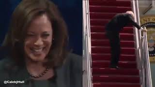 After Biden falls THREE times trying to board Air Force One, Kamala behind the scenes be like