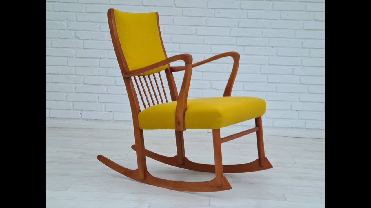 70s, Danish rocking chair, KVADRAT wool, reupholstered, beech wood.