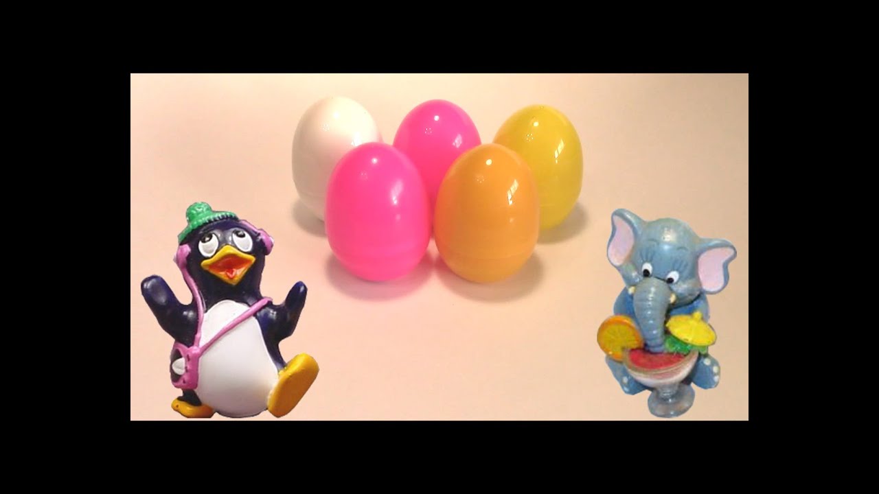 Penguin, Opening Surprise Eggs, Big Eggs, Kinder Surprise.