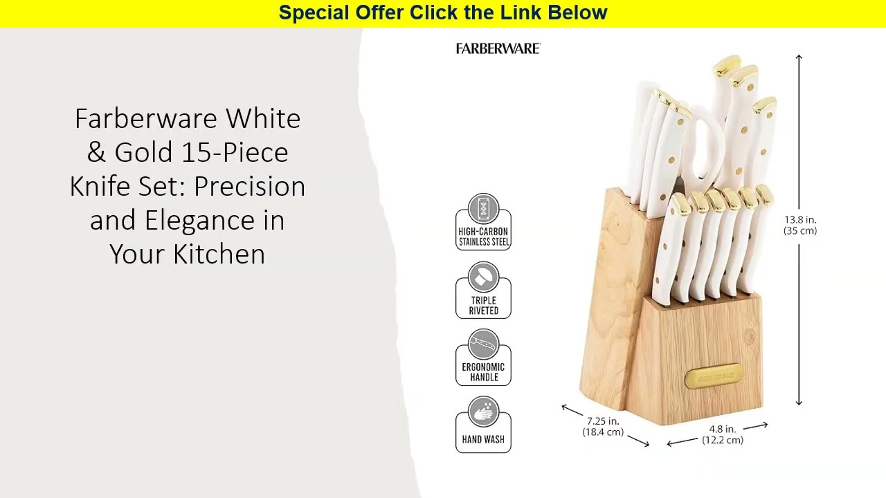 Farberware Triple Riveted Knife Block Set 15-piece in White and Gold