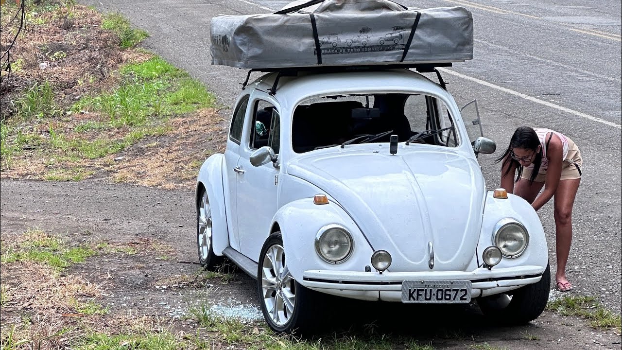 Susto Pedra no pára-brisa do fusca na viagem BR 101 900 km em 1 dia