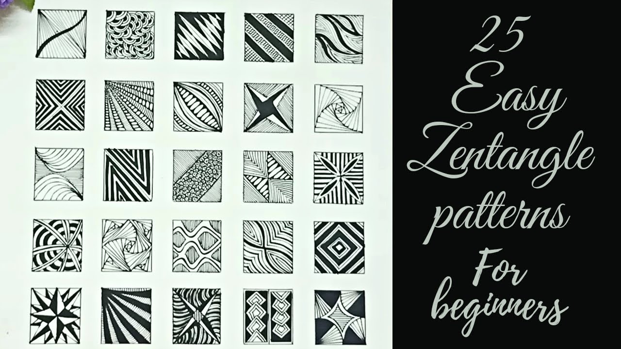 25 Easy Zentangle Patterns || For Beginners - YouTube