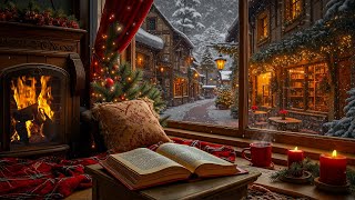Download Lagu Winter Reading Jazz Nook for Readers ❄️ Fireplace Glow and Enchanted Snowy Outside Window MP3