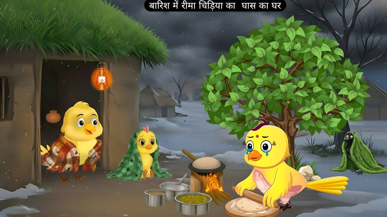 बारिश में रीमा चिड़िया का घास का घर | Birds Cartoon | Moral Storys Rima Tv | 