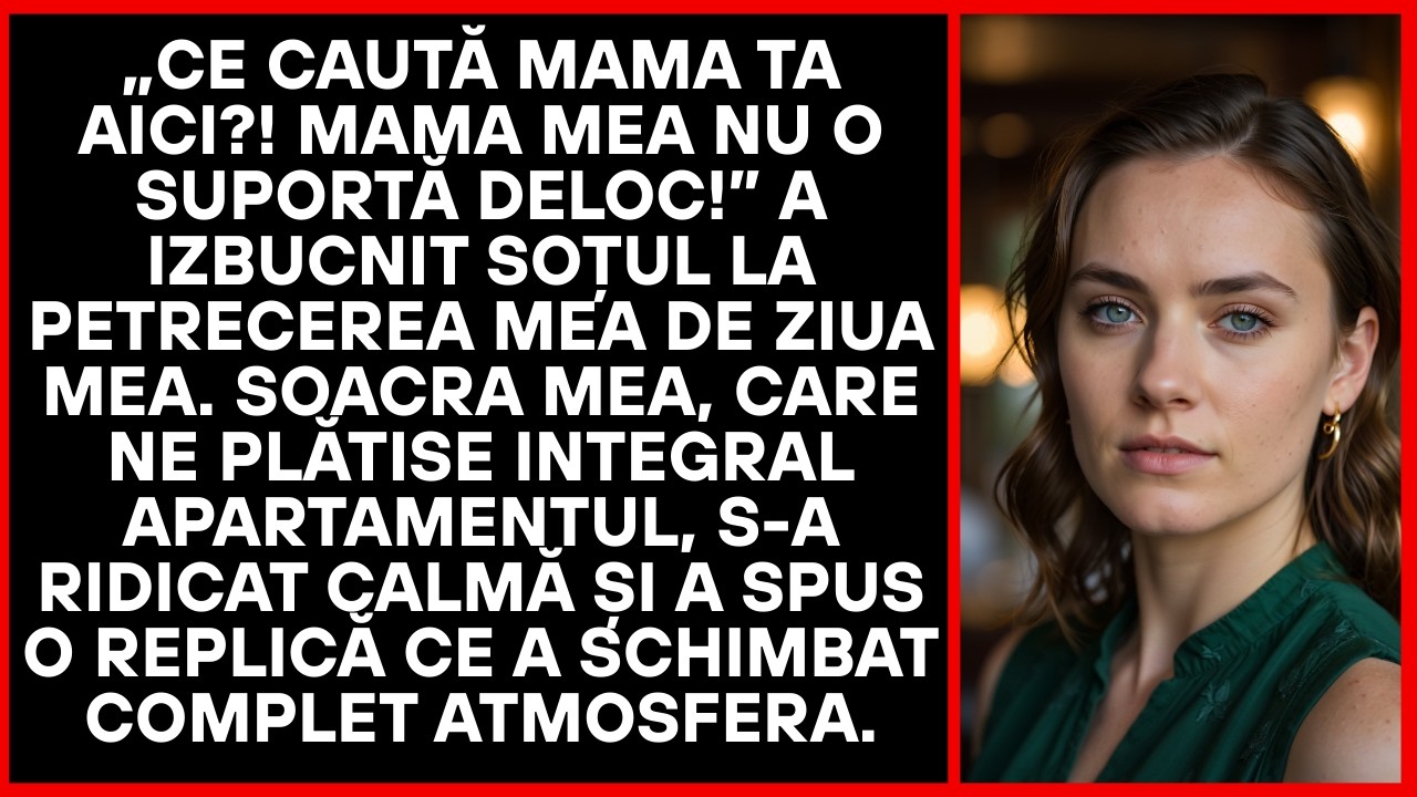 „Ce caută mama ta aici? A mea n-o suportă!” a strigat soțul la ziua mea, plin de nervi.
