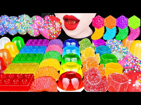 ASMR RAINBOW DESSERTS KOHAKUTO TWISTED STICK 무지개 오리 코하쿠토, 레인보우 꽈배기 레고블럭 보석젤리 EATING SOUNDS MUKBANG먹방