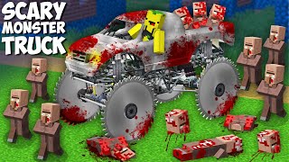 I found A SCARY MONSTER TRUCK WITH SAW WHEELS in Minecraft ! DEADLY CAR VS VILLAGERS !